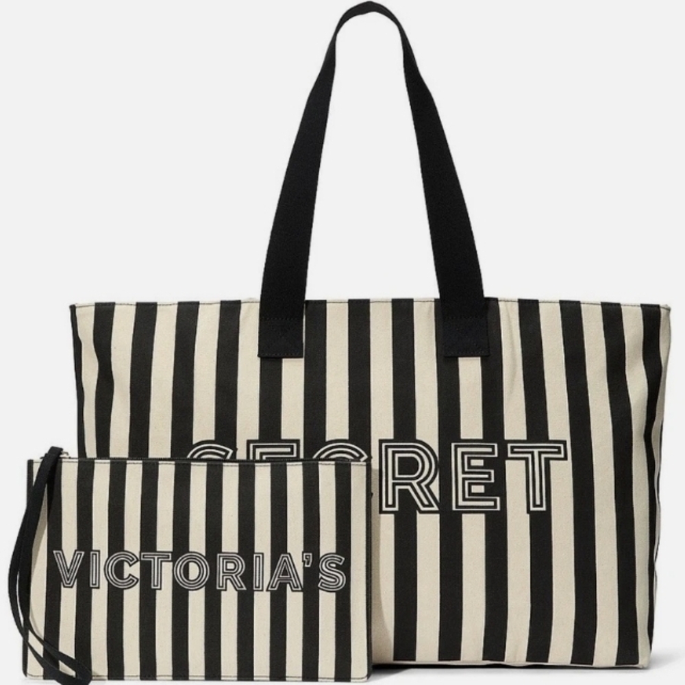 Victoria's Secret Black and White Striped Tote